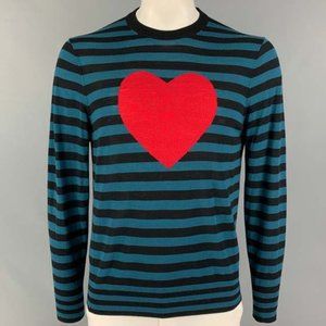 MR TURK Teal Black Stripe Merino Wool Crew-Neck Pullover